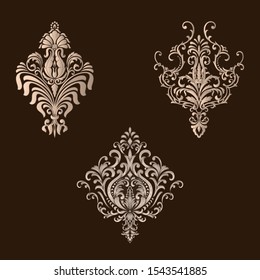 Vector set of damask ornamental elements. Elegant floral abstract elements for design. Perfect for invitations, cards etc.