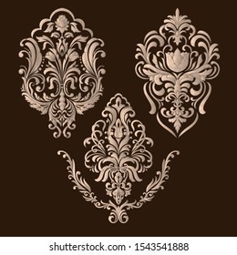 Vector set of damask ornamental elements. Elegant floral abstract elements for design. Perfect for invitations, cards etc.
