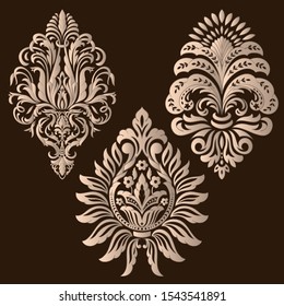 Vector set of damask ornamental elements. Elegant floral abstract elements for design. Perfect for invitations, cards etc.