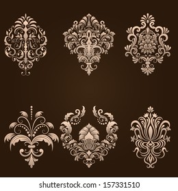 Vector set of damask ornamental elements. Elegant floral abstract elements for design. Perfect for invitations, cards etc.