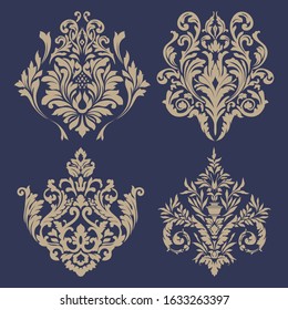 Vector set of damask ornamental elements. Elegant floral abstract elements for design.