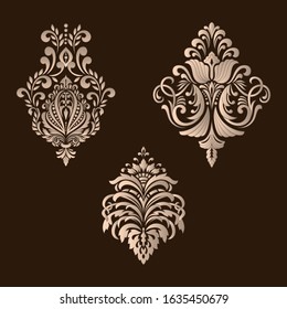 Vector set of damask ornamental elements. Elegant floral abstract elements for design. Perfect for invitations, cards etc.