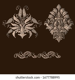 Vector set of damask ornamental elements. Elegant floral abstract elements for design. Perfect for invitations, cards etc.