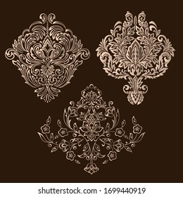 Vector set of damask ornamental elements. Elegant floral abstract elements for design. Perfect for invitations, cards etc.