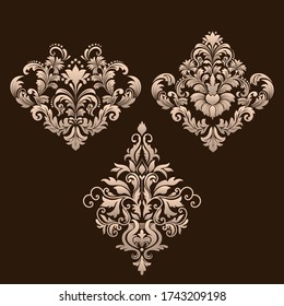 Vector set of damask ornamental elements. Elegant floral abstract elements for design. Perfect for invitations, cards etc.