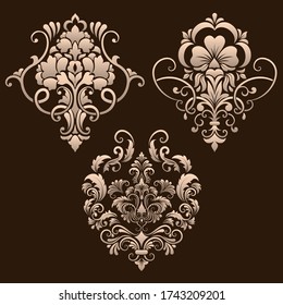 Vector set of damask ornamental elements. Elegant floral abstract elements for design. Perfect for invitations, cards etc.