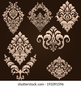 Vector set of damask ornamental elements. Elegant floral abstract elements for design. Perfect for invitations, cards etc.