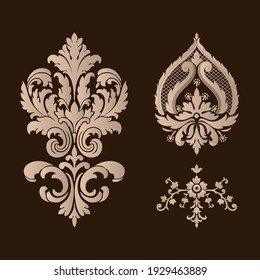 Vector set of damask ornamental elements. Elegant floral abstract elements for design. Perfect for invitations, cards etc.