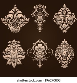 Vector set of damask ornamental elements. Elegant floral abstract elements for design. Perfect for invitations, cards etc.