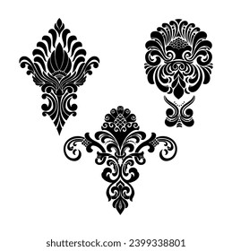 Vector set of damask ornamental elements Elegant floral abstract elements for design