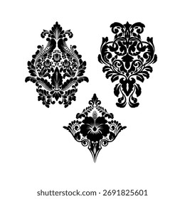 Vector set of damask ornamental elements elegant floral abstract 