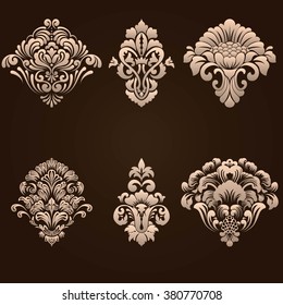 Vector set of damask ornamental elements. Elegant floral abstract elements for design. Perfect for invitations, cards etc.