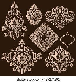 Vector set of damask ornamental elements. Elegant floral abstract elements for design. Perfect for invitations, cards etc.