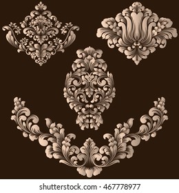 Vector set of damask ornamental elements. Elegant floral abstract elements for design. Perfect for invitations, cards etc.