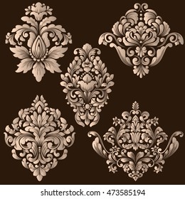 Vector set of damask ornamental elements. Elegant floral abstract elements for design. Perfect for invitations, cards etc.