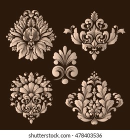 Vector set of damask ornamental elements. Elegant floral abstract elements for design. Perfect for invitations, cards etc.