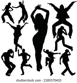 Vector Set of Dancer Silhouettes Illustration Isolated on White Background