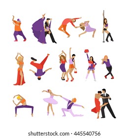 Vector set of dancing people. Dance design elements and icons isolated on white background.