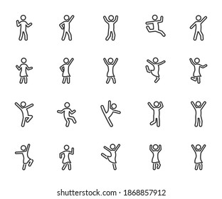 Juego de vectores de iconos de la línea de personas bailando. Pixel perfecto.