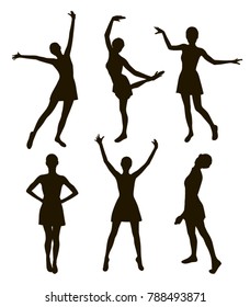 Vector set of dancing woman silhouettes