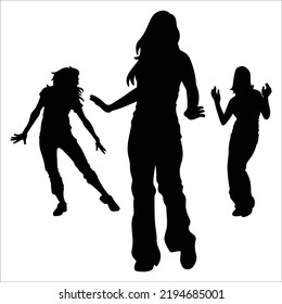 Vector Set Of Dancing Women Silhouettes Illustration Isolated On White Background