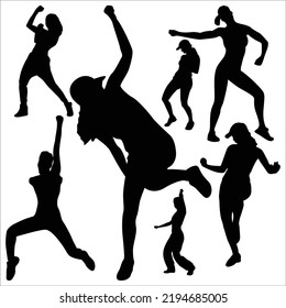 Vector Set Of Dancing Women Silhouettes Illustration Isolated On White Background