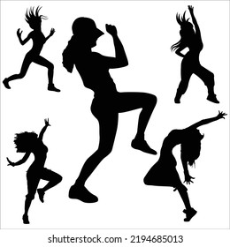 Vector Set Of Dancing Women Silhouettes Illustration Isolated On White Background