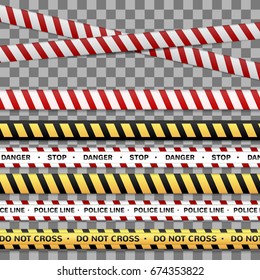 Vector set of Danger and Police Lines for restriction and dangerous zones on transparent background. Vector Illustration