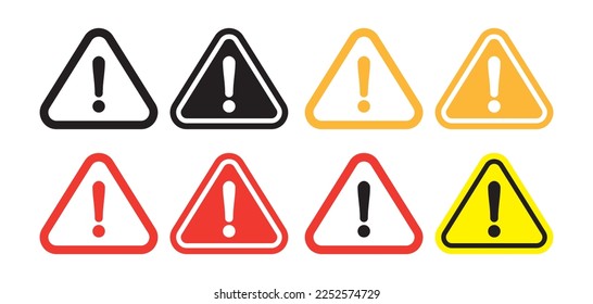 Vector set of danger signs, warning signs, attention signs, exclamation marks. Danger warning icon.