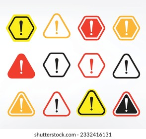 Vector set of danger signs, warning signs, attention signs, exclamation marks