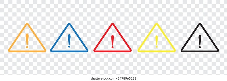 Vector conjunto de señales de peligro, señales de advertencia, signos de atención, signos de exclamación. Icono de advertencia de peligro.