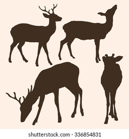 Vector Set of Dappled Deer Silhouettes