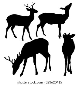 Vector Set of Dappled Deer Silhouetttes