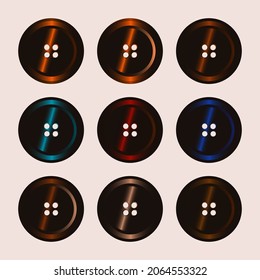 Vector set of dark, gradient sewing buttons.