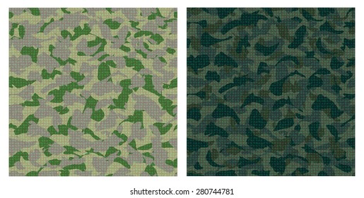 Vector set of dark green camouflage seamless pattern.