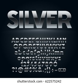 Vector set of  dark silver letters, numbers and symbols. Contains graphic style