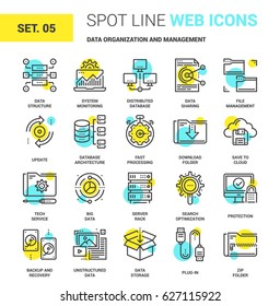 Vector Set Of Data Organization And Management Spot Line Web Icons. Each Icon With Adjustable Strokes Neatly Designed On Pixel Perfect 64X64 Size Grid. Fully Editable And Easy To Use.