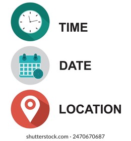 vector set of date, location and time icon
