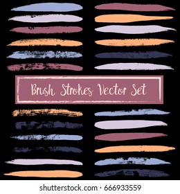 Vector set of daubs brush strokes or backgrounds isolated on black. Artistic lines daubs collection. color hand painted brush strokes set. Textured design elements