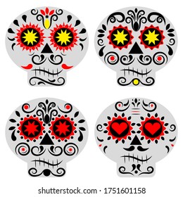 Vector set "Day of the Dead Skull". Day of the dead colorful sugar skulls with ornament