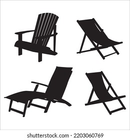 Vector Set Of Deck Chair Silhouettes Illustration Isolated On White Background