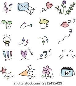 Vector set of decor element, sparkles, arrows, hearts, signs and symbols. Hand drawn, doodle elements isolated on white background for decorate your presentation.