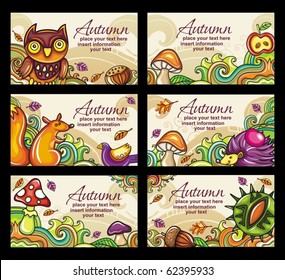 Vector set of decorative autumnal cards. Design elements