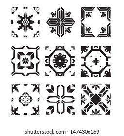 Vector set of decorative black and white tile patterns