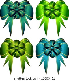 Vector set decorative bows with a gold border.  Green.