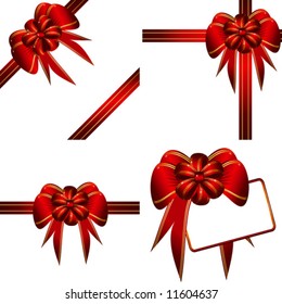 Vector set decorative bows with a gold border. Red