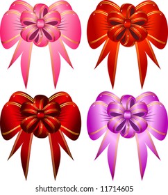 Vector set decorative bows with a gold border. Red and pink.