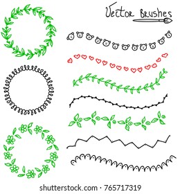 Vector set of  decorative brushes. All used pattern brushes are included in brush palette. Seamless hand drawn brushes with inner and outer corner tiles.
