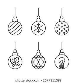 Conjunto de Vector de bolas de Navidad decorativas en el contorno