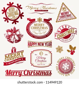 Vector set of decorative Christmas holidays emblems and labels